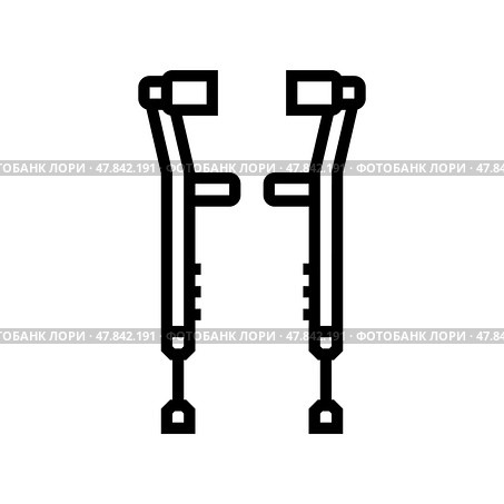 walking crutches fracture injury line icon vector illustration. Стоковая иллюстрация, иллюстратор Vectorwin / Фотобанк Лори