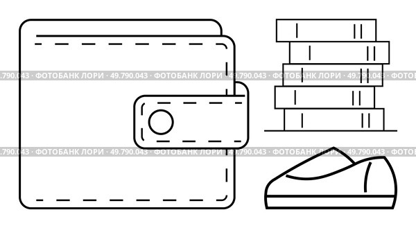 Wallet with buttoned flap, stack of coins, and a shoe outline. Ideal for finance, savings, budgeting, personal economy, shopping, investment, and monetary management. Line metaphor. Wallet with Stacked Coins and Shoe Outline Representing Finance, Savings, and Personal Economy. Стоковая иллюстрация, агентство Ingram Publishing / Фотобанк Лори