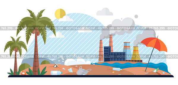 Waste pollution vector illustration. Climate action plans must include waste management strategies to address challenges waste pollution Plastic pollution in our oceans and waterways has reached. Waste pollution. Plastic pollution is visible manifestation broader waste pollution problem. Стоковая иллюстрация, агентство Ingram Publishing / Фотобанк Лори