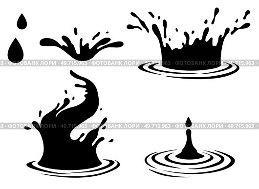 Water and juice splash liquide. Vector Illustration. A black wave shape, mesmerising pattern of seas energy A drop shape, minimalists choice of fluid beauty A dripped droplet, micro tale of gravity. Water and juice splash liquide. A dripped droplet, delicate dancer in ballet of fluids A spill shape, unexpected art. Стоковая иллюстрация, агентство Ingram Publishing / Фотобанк Лори