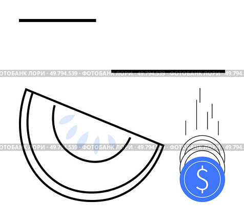 Watermelon slice accompanied by falling dollar coins, symbolizing profit from fruit sales. Ideal for agriculture, investments, economy, business growth, financial success, profit, and market. Watermelon slice and dollar coins falling, depicting investment returns from agricultural produce. Стоковая иллюстрация, агентство Ingram Publishing / Фотобанк Лори