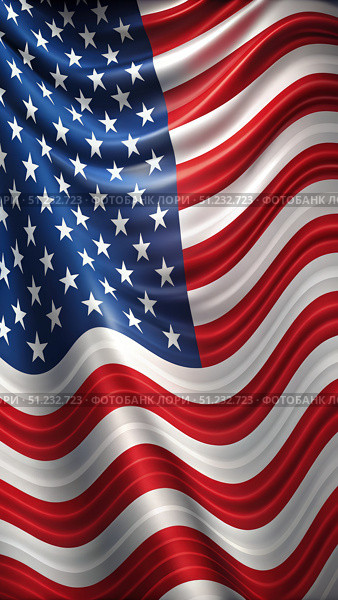 Waving American Flag With Red and White Stripes. Generative AI. Стоковое AI-изображение, AI-художник Roman Zavorotny / Фотобанк Лори