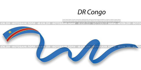 Waving ribbon or banner with flag of DR Congo. Стоковая иллюстрация, иллюстратор Максим Гребешков / Фотобанк Лори