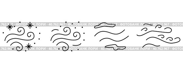WEATHER - line vector icon set, weather forecast, a cold strong gust of wind. Стоковая иллюстрация, иллюстратор Ольга Головкина / Фотобанк Лори
