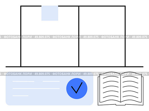 Web browser with two tabs open, one marked, an open book icon, and checkmark inside blue badge. Ideal for educational content, online courses, e-learning platforms, completion tracking, study guides. Web Browser with Open Tabs, Checkmark Badge Completion and Notes for Online Learning. Стоковая иллюстрация, агентство Ingram Publishing / Фотобанк Лори