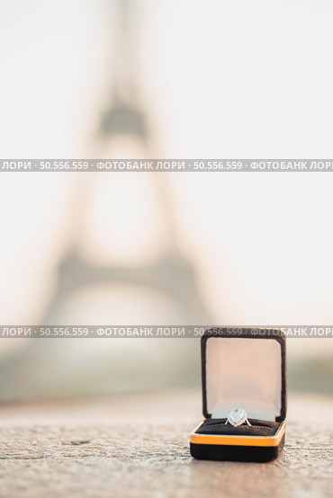 Wedding ring with Background Blurry shot of the Eiffel Tower In Paris with copy space - Landscape - Monotone - Defocused. Стоковое фото, агентство Ingram Publishing / Фотобанк Лори