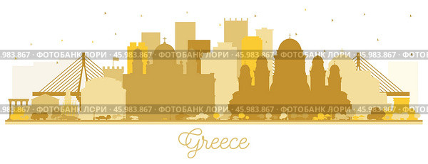 Welcome to Greece City Skyline Silhouette with Golden Buildings Isolated on White. Стоковая иллюстрация, иллюстратор Игорь Сорокин / Фотобанк Лори