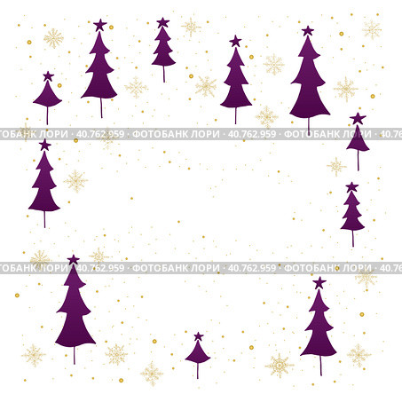 White background with Velvet Violet Christmas tree and golden Snowflakes. Стоковая иллюстрация, иллюстратор Ольга Головкина / Фотобанк Лори