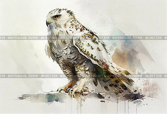 White falcon, watercolor style, Generative AI. Стоковое AI-изображение, AI-художник Анна Кривицкая / Фотобанк Лори