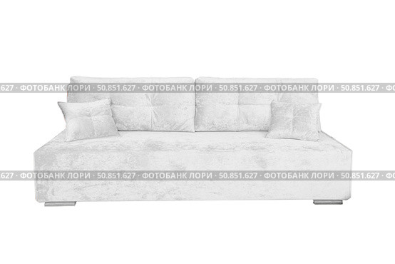 White sofa with velor fabric pillows isolated on a white background. Cushioned furniture. Стоковое фото, фотограф Лазаренко Светлана / Фотобанк Лори