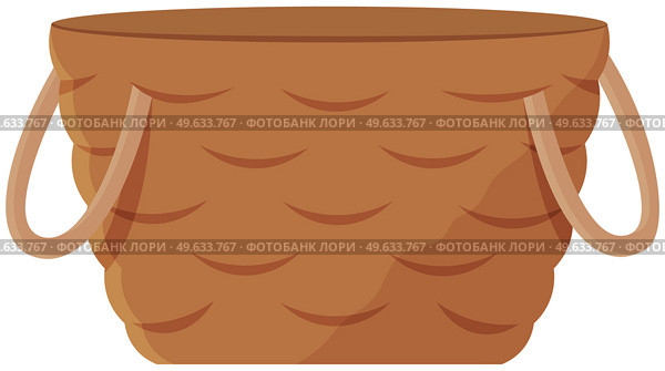 Wicker basket with handles vector cartoon icon isolated. Wooden accessory for laundry storage on white background. Handcrafted bamboo round container, decorative equipment for bathroom interior. Wicker basket with handles vector cartoon icon isolated. Wooden accessory on white background. Стоковая иллюстрация, агентство Ingram Publishing / Фотобанк Лори