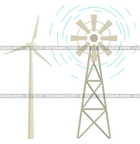 Windmill turbine vector, isolated constructions for generating power and accumulating resources. Alternative energy renewable source flat style powerplant. Windmill Renewable Energy Powerplant Station Icon. Стоковая иллюстрация, агентство Ingram Publishing / Фотобанк Лори
