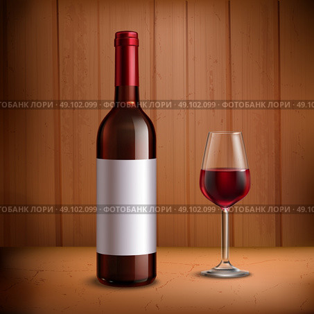 Wine Bottle Template With Glass Of Red Wine . Wine bottle template with glass of red wine realistic vector illustration. Стоковая иллюстрация, агентство Ingram Publishing / Фотобанк Лори