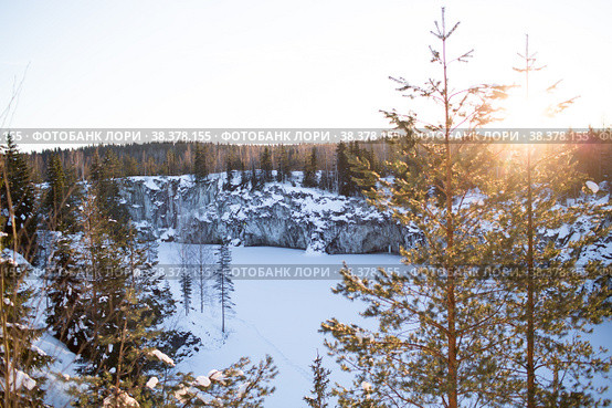 Winter landscape of Ruskeala Park. Marble canyon under the snow. Russia, Republic of Karelia. (2018 год). Стоковое фото, фотограф Photojuli / Фотобанк Лори
