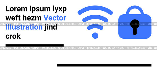 wireless signal icon next to a padlock symbol indicates secure wireless connection. Ideal for online security, data protection, network safety, internet privacy, cybersecurity education, software. wireless Signal and Security Lock Representing Internet Security and Data Protection Concept. Стоковая иллюстрация, агентство Ingram Publishing / Фотобанк Лори