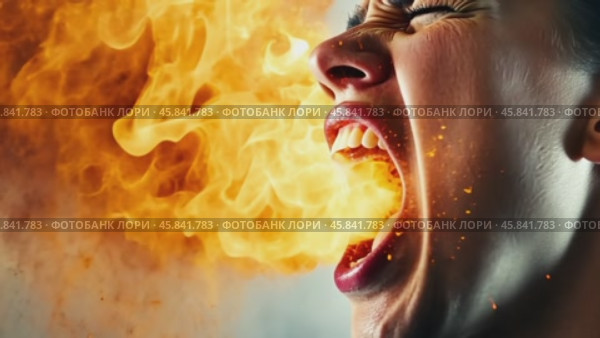 Woman screaming and spitting fire from her mouth. Стоковое AI-видео, аниматор Юрий Поздников / Фотобанк Лори