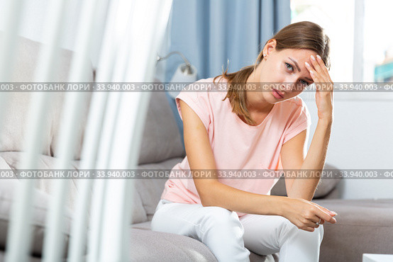 Woman suffering from headache. Стоковое фото, фотограф Яков Филимонов / Фотобанк Лори