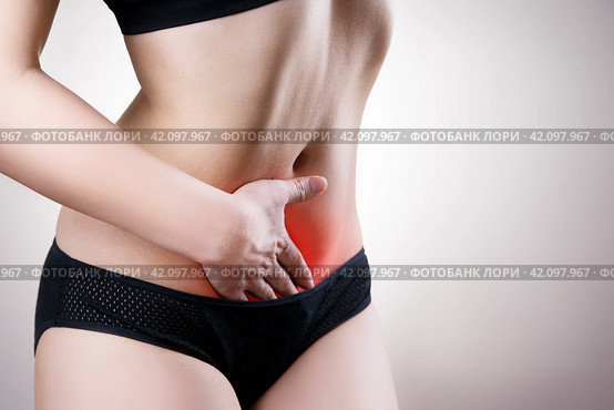 Woman with abdominal pain. Pain in the human body. Стоковое фото, фотограф Станислав Тарко / Фотобанк Лори