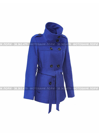 Women's textile blue coat isolated on a white background. Стоковое фото, фотограф Елена  Попкова / Фотобанк Лори