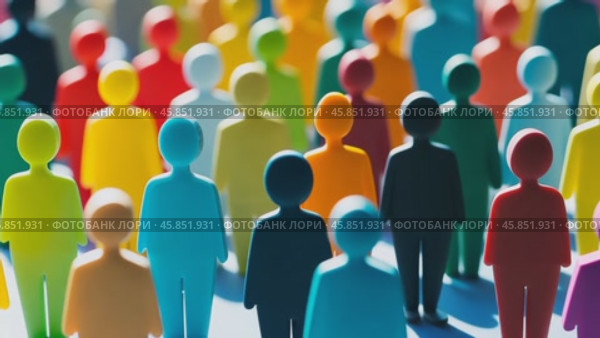 Wooden Figures. A row of colorful human figures stand together, symbolizing of diversity. Importance of inclusion, teamwork. People Silhouettes. Concepts of unity in our society. Humanity. Copy Space. Стоковое AI-видео, аниматор Марина Демидюк / Фотобанк Лори