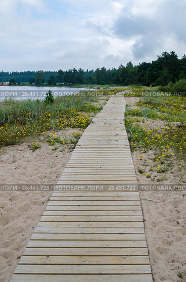Wooden path along the sandy shore of the Baltic Sea. Стоковое фото, фотограф Игорь Соколов / Фотобанк Лори