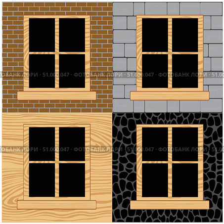 Wooden window in wall. Стоковая иллюстрация, иллюстратор Шипицин Евгений Витальевич / Фотобанк Лори