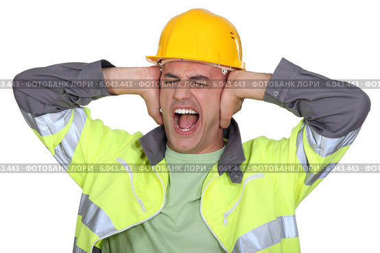 Workers covered their ears. Стоковое фото, фотограф Phovoir Images / Фотобанк Лори