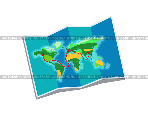 World map for travelling issues, to travel easily, paper with countries and oceans drawn schematically, vector illustration isolated on white background. World Map for Travelling, Vector Illustration. Стоковая иллюстрация, агентство Ingram Publishing / Фотобанк Лори