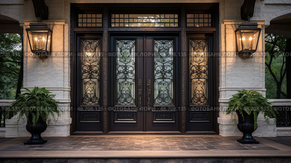 wrought front door sidelights ai generated. Стоковое AI-изображение, AI-художник Vectorwin / Фотобанк Лори