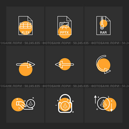 xlsx , excel  , pptx , power point , rar , compressed file , left arrow , right arrow , reset , lock, unlock , diamond , icon, vector, design,  flat,  collection, style, creative,  icons. Стоковая иллюстрация, агентство Ingram Publishing / Фотобанк Лори