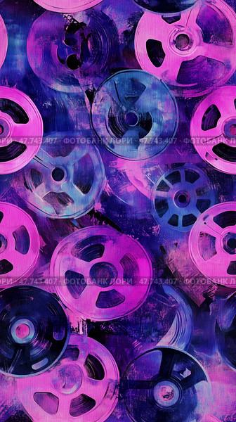 Яркий абстрактный узор из приглушенных кинопленок VHS в фиолетовых и розовых тонах - бесшовный узор текстуры. Стоковое AI-изображение, AI-художник ФотоИнтеллект / Фотобанк Лори