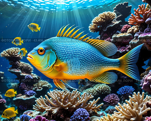 Яркий тропический мир кораллового рифа. The vibrant tropical world of the coral reef. Стоковое AI-изображение, AI-художник Гер Олег / Фотобанк Лори