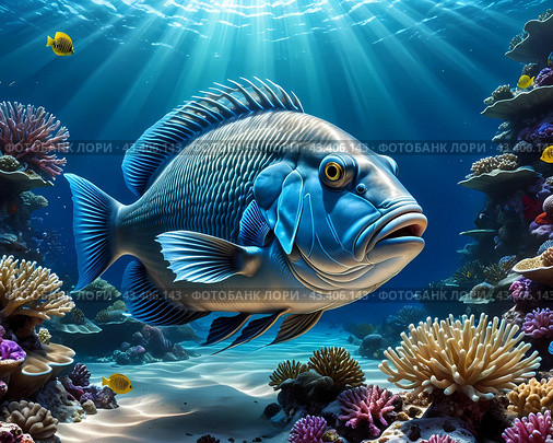 Яркий тропический мир кораллового рифа. The vibrant tropical world of the coral reef. Стоковое AI-изображение, AI-художник Гер Олег / Фотобанк Лори