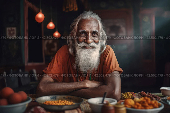 Yoga guru brahman indian happy face. Generate Ai. Стоковое AI-изображение, AI-художник Иван Рябоконь / Фотобанк Лори