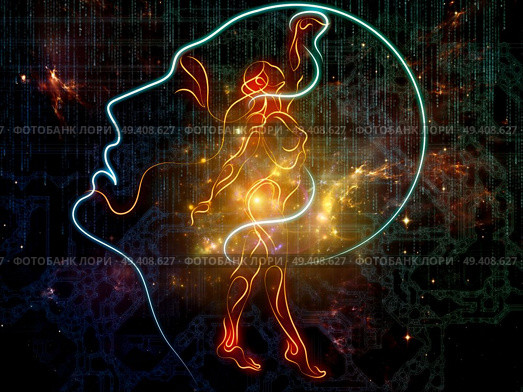 You Are On My Mind series. Abstract design made of profile and human figure lines on the subject of relationships, passion and love in the virtual world and human mind. Стоковое фото, агентство Ingram Publishing / Фотобанк Лори