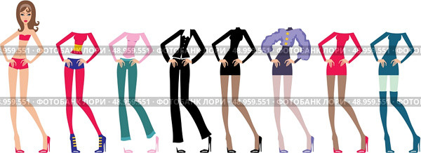 Young beautiful paper dolls with clothes set. Стоковая иллюстрация, агентство Ingram Publishing / Фотобанк Лори