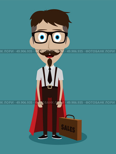 Young businessman in flat style superhero. Young businessman in flat style cartoon superhero with briefcase. Стоковая иллюстрация, агентство Ingram Publishing / Фотобанк Лори