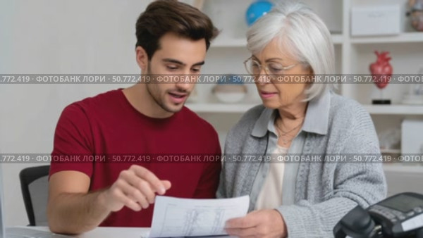Young doctor explaining medical report to senior patient. Стоковое AI-видео, аниматор Юрий Поздников / Фотобанк Лори