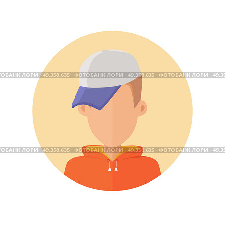 Young Man Avatar without Facial Features.. Stylish young man avatar or userpic in flat cartoon design. Sportive boy in cute cap. Close up portrait isolated. Part of series of diverse avatars without facial features. Vector illustration. Стоковое фото, агентство Ingram Publishing / Фотобанк Лори