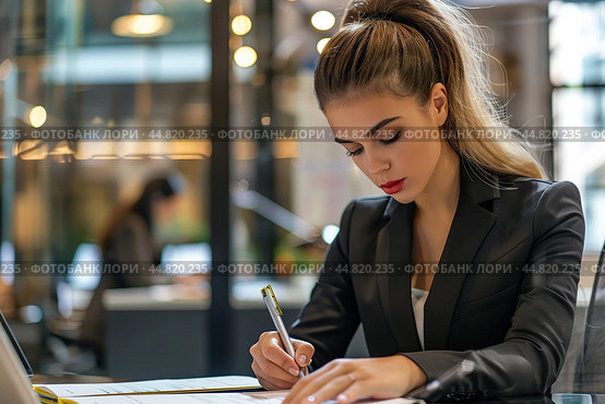 Young woman entrepreneur talking over telephone while working laptop at her desk. Busy Long hair businesswoman with office work holding cellphone device using mobile phone. Female worker calling phone. Стоковое AI-изображение, AI-художник Марина Демидюк / Фотобанк Лори