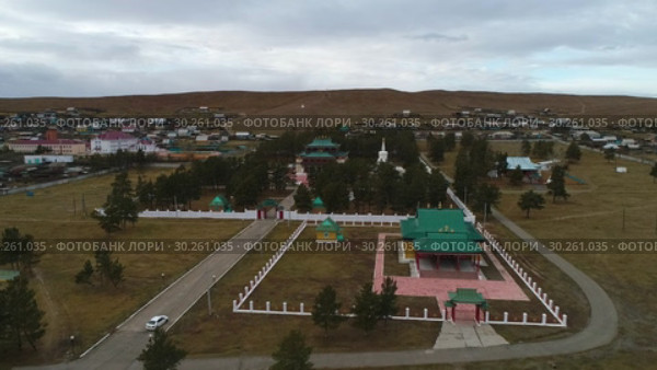 Забайкалье. Видео с дрона. Буддистский дацан в Агинском. (2018 год). Редакционное видео, видеограф Евгений Ковалев / Фотобанк Лори