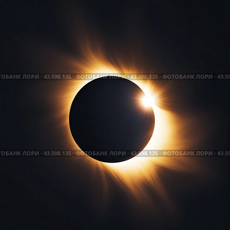 "Загадка небес: величественное солнечное затмение". "The mystery of the heavens: the majestic solar eclipse." Стоковое AI-изображение, AI-художник Владислав Матвейчук / Фотобанк Лори