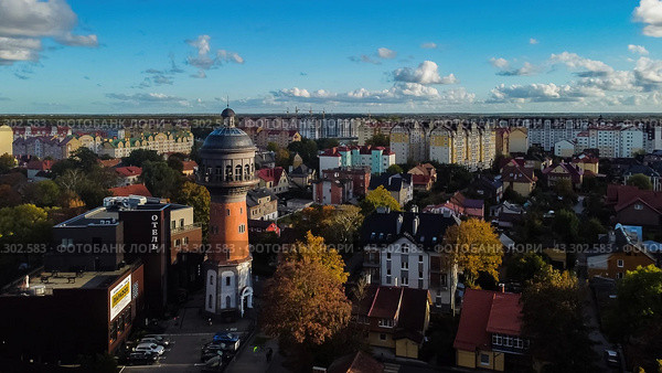 Zelenogradsk, Russia - October 9, 2022: Cityscape Cranz top ariel view. Редакционное фото, фотограф Наталья Симакова / Фотобанк Лори