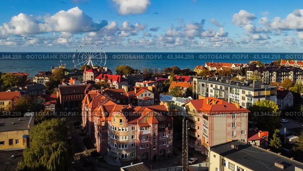 Zelenogradsk, Russia - October 9, 2022: Cityscape Cranz top ariel view. Редакционное фото, фотограф Наталья Симакова / Фотобанк Лори