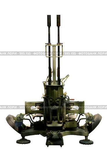 Зенитная пушка ЗУ-23-2. Белый фон, изолировано. (2008 год). Редакционное фото, фотограф Вадим Орлов / Фотобанк Лори