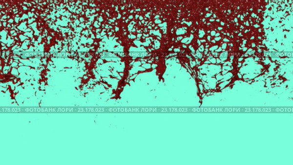 Жидкая кровь льется сверху вниз на бирюзовом фоне. Стоковое видео, видеограф Роман Будников / Фотобанк Лори