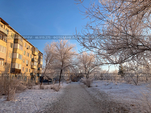 Зимний пейзаж: Деревья в инее в Орске. Стоковое фото, фотограф Николай Рыбин / Фотобанк Лори
