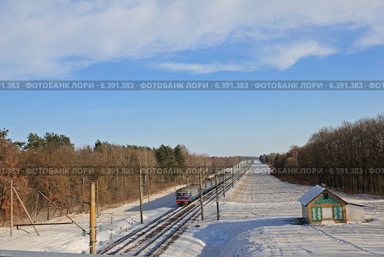 Зимний пейзаж с электричкой (2014 год). Редакционное фото, фотограф Татьяна Грин / Фотобанк Лори