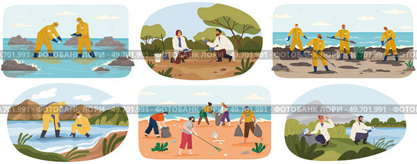 Zoo activists engaged in study and rescue of animals. Researchers working on scientific experiment with biomaterial. People in lab coats with research equipment. Men and women care about environment. Zoo activists engaged in study and rescue of animals. Researchers working on scientific experiment. Стоковая иллюстрация, агентство Ingram Publishing / Фотобанк Лори
